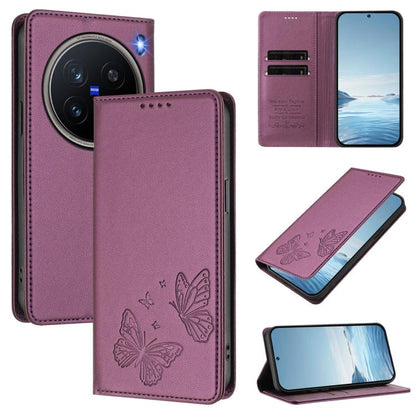 Strong Magnetic Dual Butterfly RFID Vegan Leather Phone Case, For vivo X200 Pro mini, For vivo X200 Pro 5G