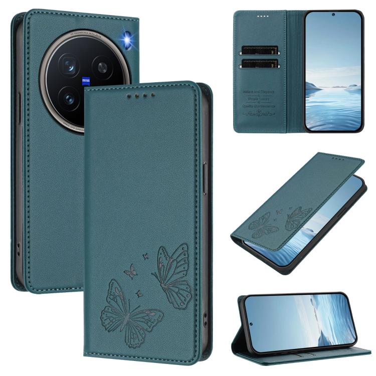 Strong Magnetic Dual Butterfly RFID Vegan Leather Phone Case, For vivo X200 Pro mini, For vivo X200 Pro 5G