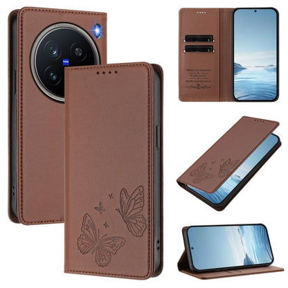 Strong Magnetic Dual Butterfly RFID Vegan Leather Phone Case, For vivo X200 Pro mini, For vivo X200 Pro 5G