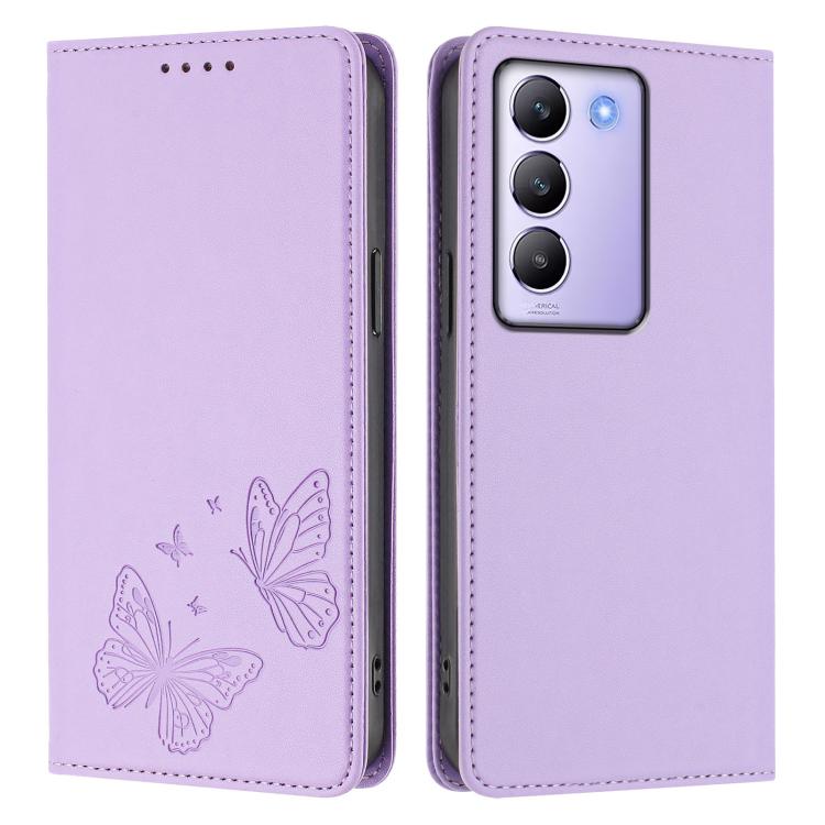 Strong Magnetic Dual Butterfly RFID Vegan Leather Phone Case, For vivo Y100 5G IDN / T3 5G IDN, For vivo V40e 5G India / iQOO Z9s 5G