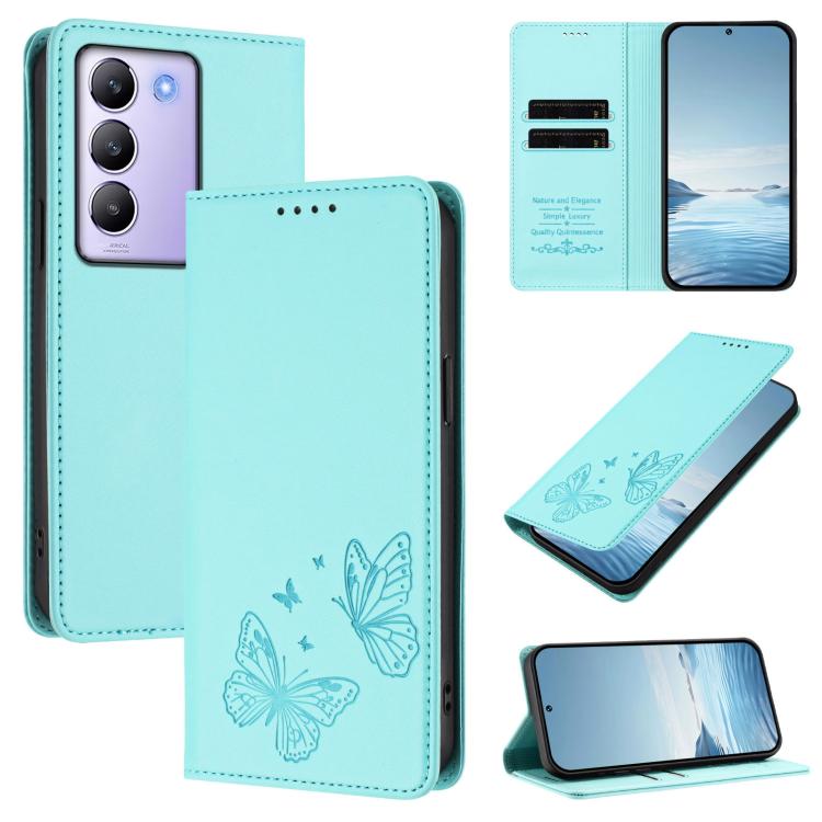 Strong Magnetic Dual Butterfly RFID Vegan Leather Phone Case, For vivo Y100 5G IDN / T3 5G IDN, For vivo V40e 5G India / iQOO Z9s 5G
