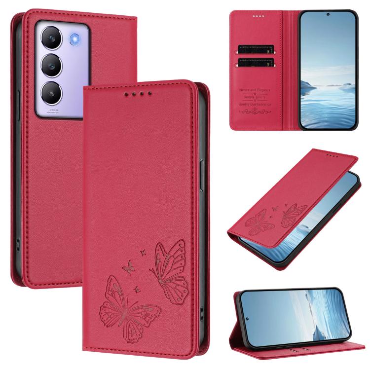 Strong Magnetic Dual Butterfly RFID Vegan Leather Phone Case, For vivo Y100 5G IDN / T3 5G IDN, For vivo V40e 5G India / iQOO Z9s 5G