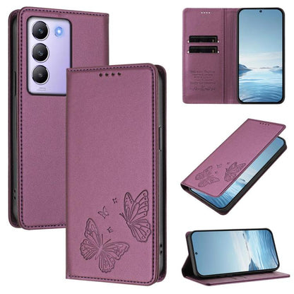 Strong Magnetic Dual Butterfly RFID Vegan Leather Phone Case, For vivo Y100 5G IDN / T3 5G IDN, For vivo V40e 5G India / iQOO Z9s 5G