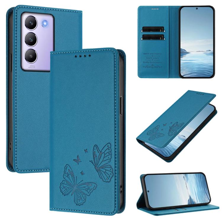 Strong Magnetic Dual Butterfly RFID Vegan Leather Phone Case, For vivo Y100 5G IDN / T3 5G IDN, For vivo V40e 5G India / iQOO Z9s 5G