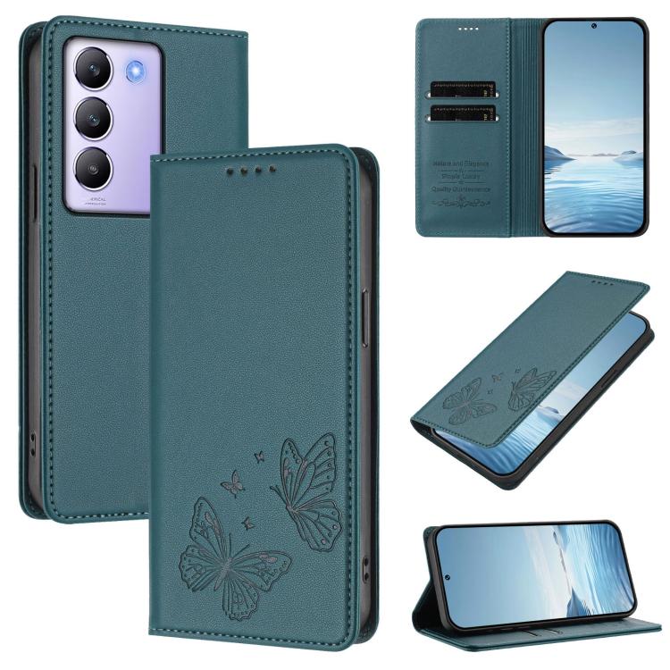 Strong Magnetic Dual Butterfly RFID Vegan Leather Phone Case, For vivo Y100 5G IDN / T3 5G IDN, For vivo V40e 5G India / iQOO Z9s 5G