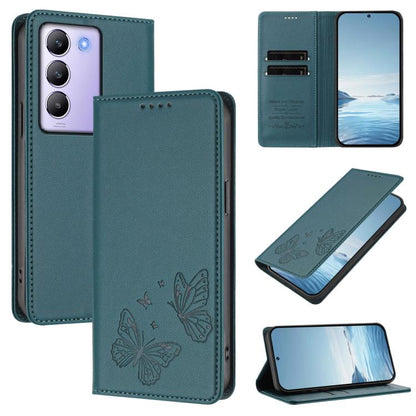 Strong Magnetic Dual Butterfly RFID Vegan Leather Phone Case, For vivo Y100 5G IDN / T3 5G IDN, For vivo V40e 5G India / iQOO Z9s 5G