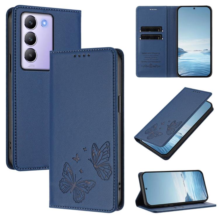 Strong Magnetic Dual Butterfly RFID Vegan Leather Phone Case, For vivo Y100 5G IDN / T3 5G IDN, For vivo V40e 5G India / iQOO Z9s 5G