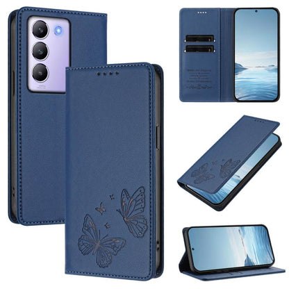 Strong Magnetic Dual Butterfly RFID Vegan Leather Phone Case, For vivo Y100 5G IDN / T3 5G IDN, For vivo V40e 5G India / iQOO Z9s 5G