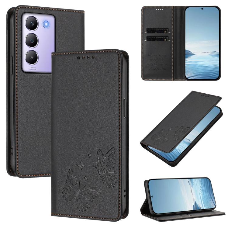 Strong Magnetic Dual Butterfly RFID Vegan Leather Phone Case, For vivo Y100 5G IDN / T3 5G IDN, For vivo V40e 5G India / iQOO Z9s 5G