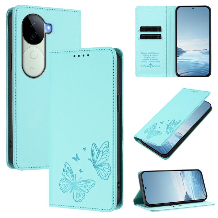 Strong Magnetic Dual Butterfly RFID Vegan Leather Phone Case, For vivo Y100 5G IDN / T3 5G IDN, For vivo V40e 5G India / iQOO Z9s 5G