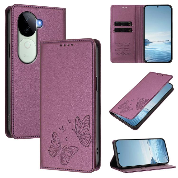 Strong Magnetic Dual Butterfly RFID Vegan Leather Phone Case, For vivo Y100 5G IDN / T3 5G IDN, For vivo V40e 5G India / iQOO Z9s 5G