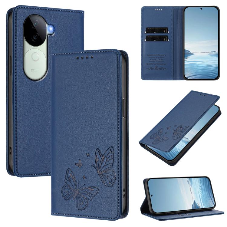Strong Magnetic Dual Butterfly RFID Vegan Leather Phone Case, For vivo Y100 5G IDN / T3 5G IDN, For vivo V40e 5G India / iQOO Z9s 5G