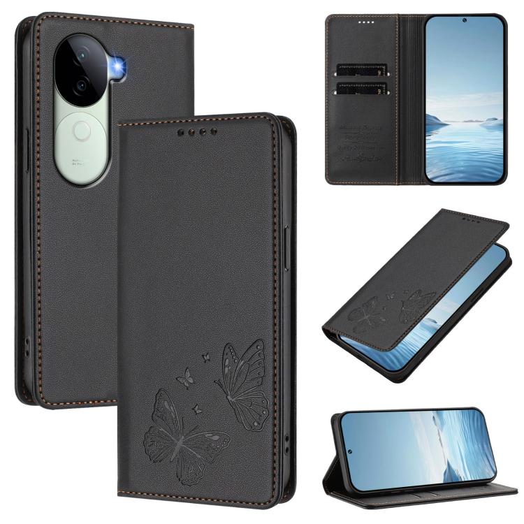 Strong Magnetic Dual Butterfly RFID Vegan Leather Phone Case, For vivo Y100 5G IDN / T3 5G IDN, For vivo V40e 5G India / iQOO Z9s 5G