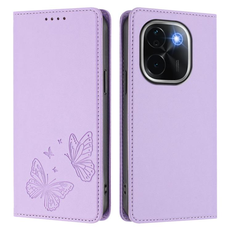Strong Magnetic Dual Butterfly RFID Vegan Leather Phone Case, For vivo iQOO Z9s Pro 5G / T3 Pro 5G India, For vivo V40 5G / V40 Pro 5G Global