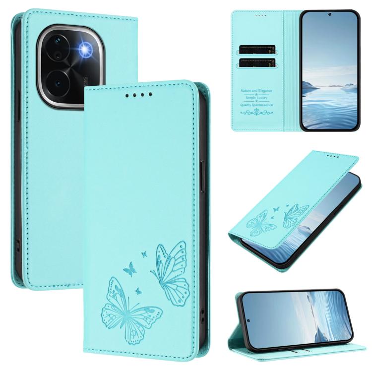 Strong Magnetic Dual Butterfly RFID Vegan Leather Phone Case, For vivo iQOO Z9s Pro 5G / T3 Pro 5G India, For vivo V40 5G / V40 Pro 5G Global