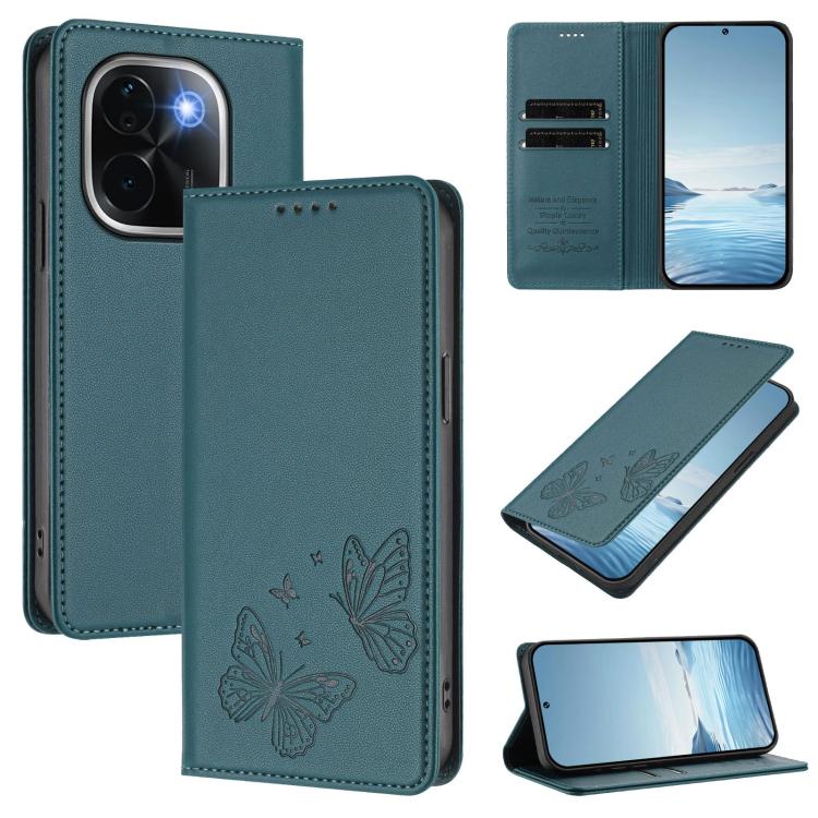 Strong Magnetic Dual Butterfly RFID Vegan Leather Phone Case, For vivo iQOO Z9s Pro 5G / T3 Pro 5G India, For vivo V40 5G / V40 Pro 5G Global