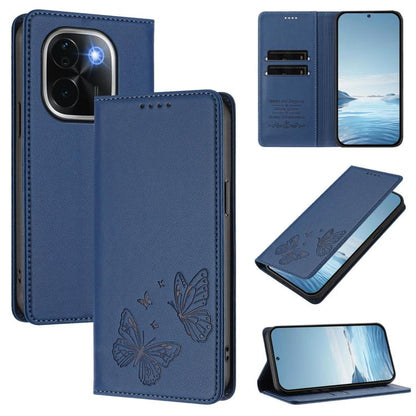 Strong Magnetic Dual Butterfly RFID Vegan Leather Phone Case, For vivo iQOO Z9s Pro 5G / T3 Pro 5G India, For vivo V40 5G / V40 Pro 5G Global