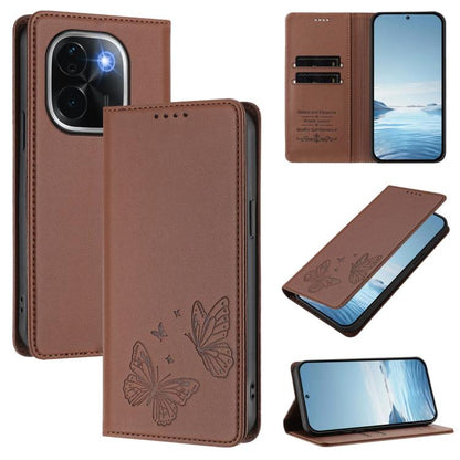 Strong Magnetic Dual Butterfly RFID Vegan Leather Phone Case, For vivo iQOO Z9s Pro 5G / T3 Pro 5G India, For vivo V40 5G / V40 Pro 5G Global