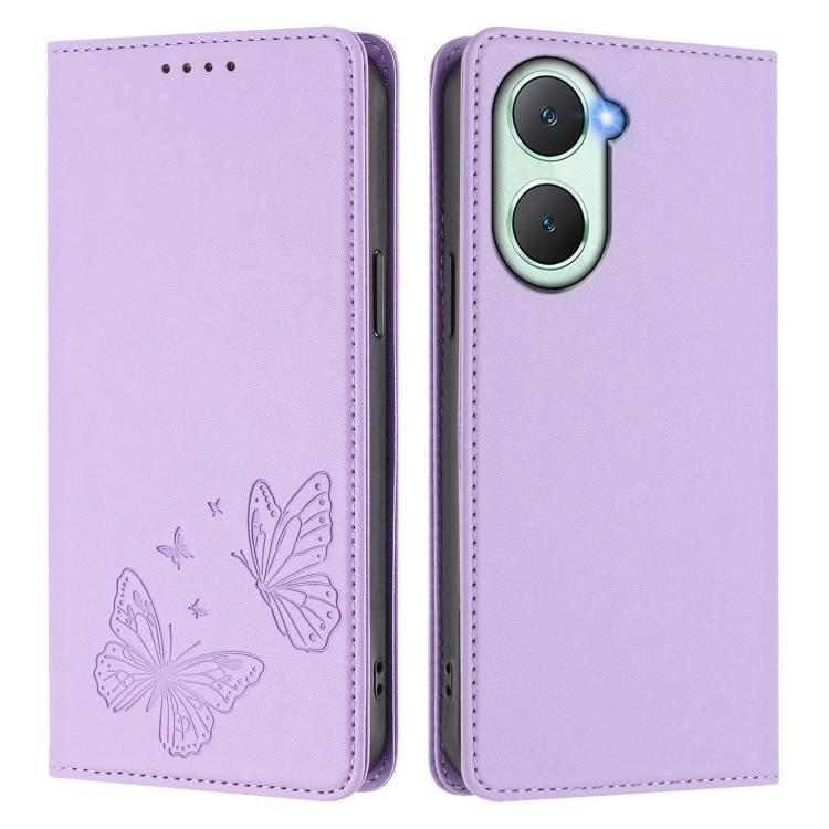 Strong Magnetic Dual Butterfly RFID Vegan Leather Phone Case, For vivo Y03 4G / Y18 4G / Y28s Global, For vivo S19
