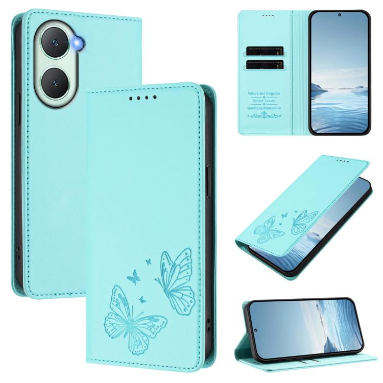 Strong Magnetic Dual Butterfly RFID Vegan Leather Phone Case, For vivo Y03 4G / Y18 4G / Y28s Global, For vivo S19