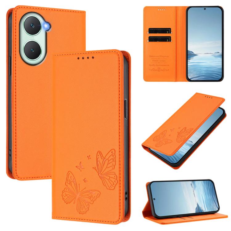 Strong Magnetic Dual Butterfly RFID Vegan Leather Phone Case, For vivo Y03 4G / Y18 4G / Y28s Global, For vivo S19