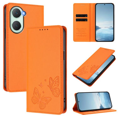 Strong Magnetic Dual Butterfly RFID Vegan Leather Phone Case, For vivo Y03 4G / Y18 4G / Y28s Global, For vivo S19