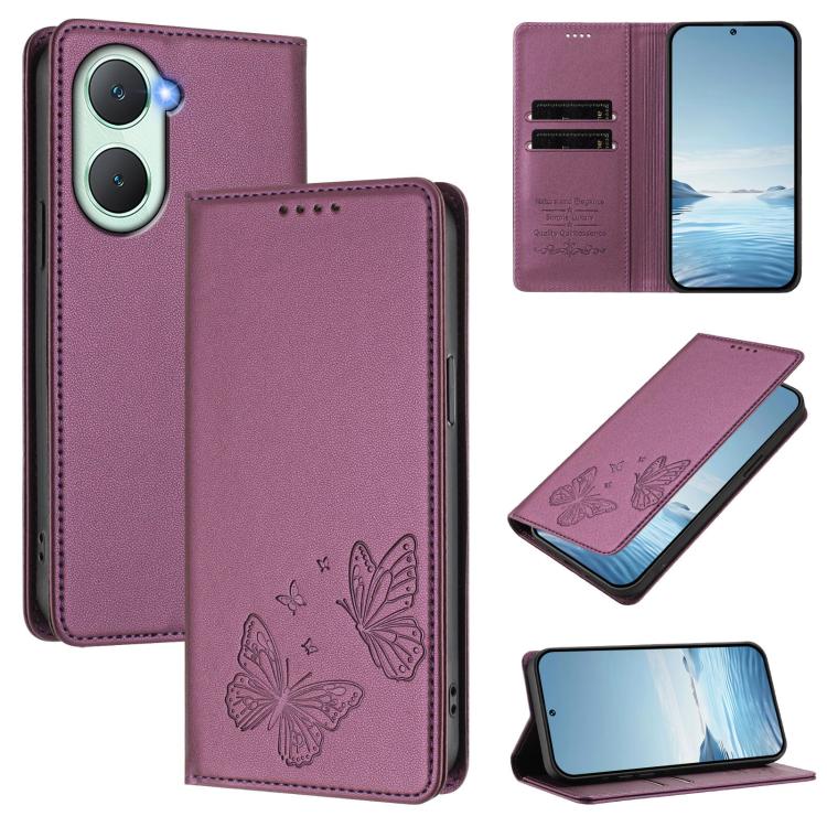 Strong Magnetic Dual Butterfly RFID Vegan Leather Phone Case, For vivo Y03 4G / Y18 4G / Y28s Global, For vivo S19