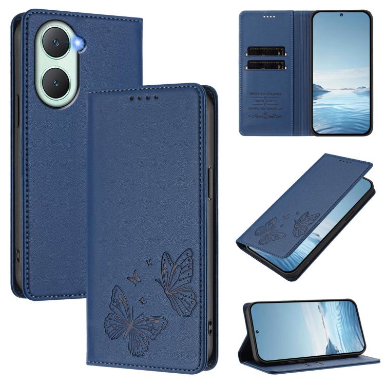 Strong Magnetic Dual Butterfly RFID Vegan Leather Phone Case, For vivo Y03 4G / Y18 4G / Y28s Global, For vivo S19