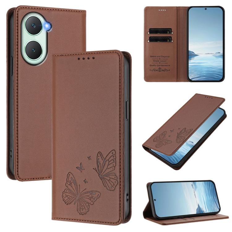 Strong Magnetic Dual Butterfly RFID Vegan Leather Phone Case, For vivo Y03 4G / Y18 4G / Y28s Global, For vivo S19