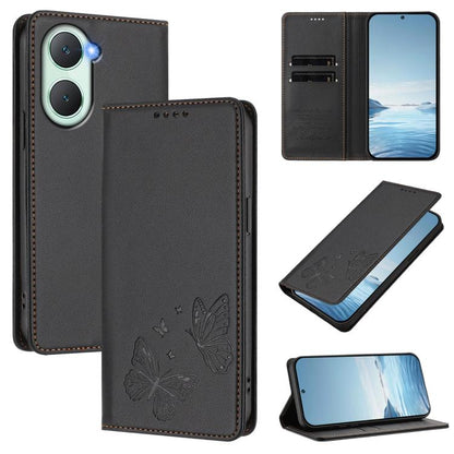 Strong Magnetic Dual Butterfly RFID Vegan Leather Phone Case, For vivo Y03 4G / Y18 4G / Y28s Global, For vivo S19
