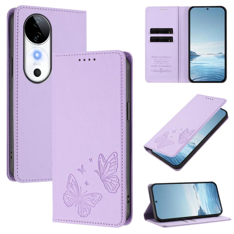 Strong Magnetic Dual Butterfly RFID Vegan Leather Phone Case, For vivo Y03 4G / Y18 4G / Y28s Global, For vivo S19