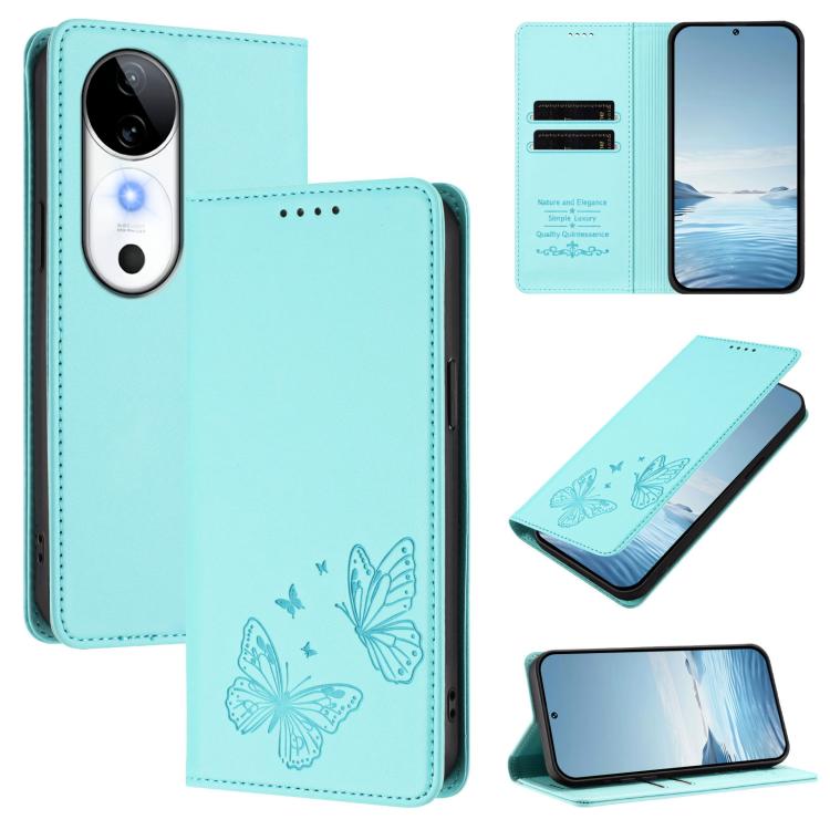 Strong Magnetic Dual Butterfly RFID Vegan Leather Phone Case, For vivo Y03 4G / Y18 4G / Y28s Global, For vivo S19