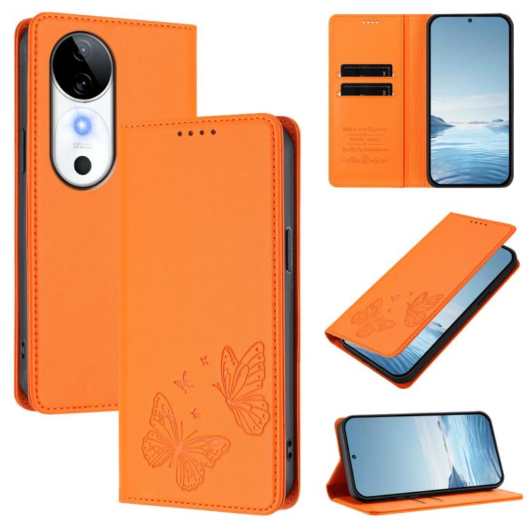 Strong Magnetic Dual Butterfly RFID Vegan Leather Phone Case, For vivo Y03 4G / Y18 4G / Y28s Global, For vivo S19
