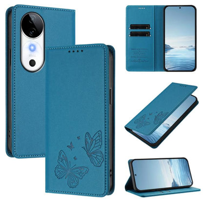 Strong Magnetic Dual Butterfly RFID Vegan Leather Phone Case, For vivo Y03 4G / Y18 4G / Y28s Global, For vivo S19