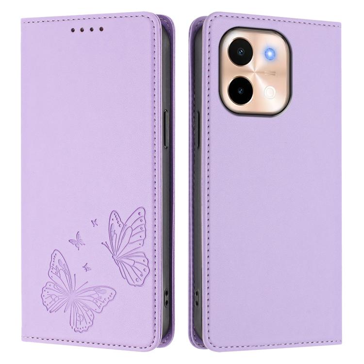 Strong Magnetic Dual Butterfly RFID Vegan Leather Phone Case, For vivo Y28 4G Global, For vivo X100 Pro / X100s Pro 5G