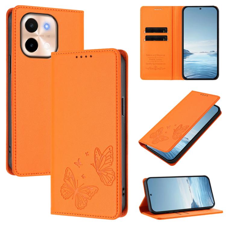 Strong Magnetic Dual Butterfly RFID Vegan Leather Phone Case, For vivo Y28 4G Global, For vivo X100 Pro / X100s Pro 5G
