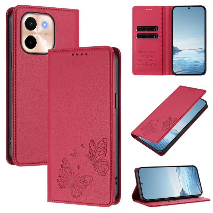 Strong Magnetic Dual Butterfly RFID Vegan Leather Phone Case, For vivo Y28 4G Global, For vivo X100 Pro / X100s Pro 5G