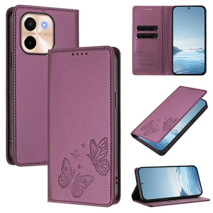 Strong Magnetic Dual Butterfly RFID Vegan Leather Phone Case, For vivo Y28 4G Global, For vivo X100 Pro / X100s Pro 5G