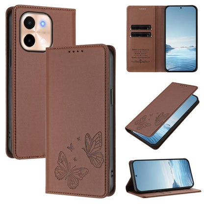 Strong Magnetic Dual Butterfly RFID Vegan Leather Phone Case, For vivo Y28 4G Global, For vivo X100 Pro / X100s Pro 5G