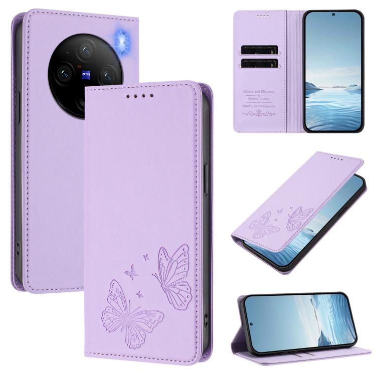 Strong Magnetic Dual Butterfly RFID Vegan Leather Phone Case, For vivo Y28 4G Global, For vivo X100 Pro / X100s Pro 5G