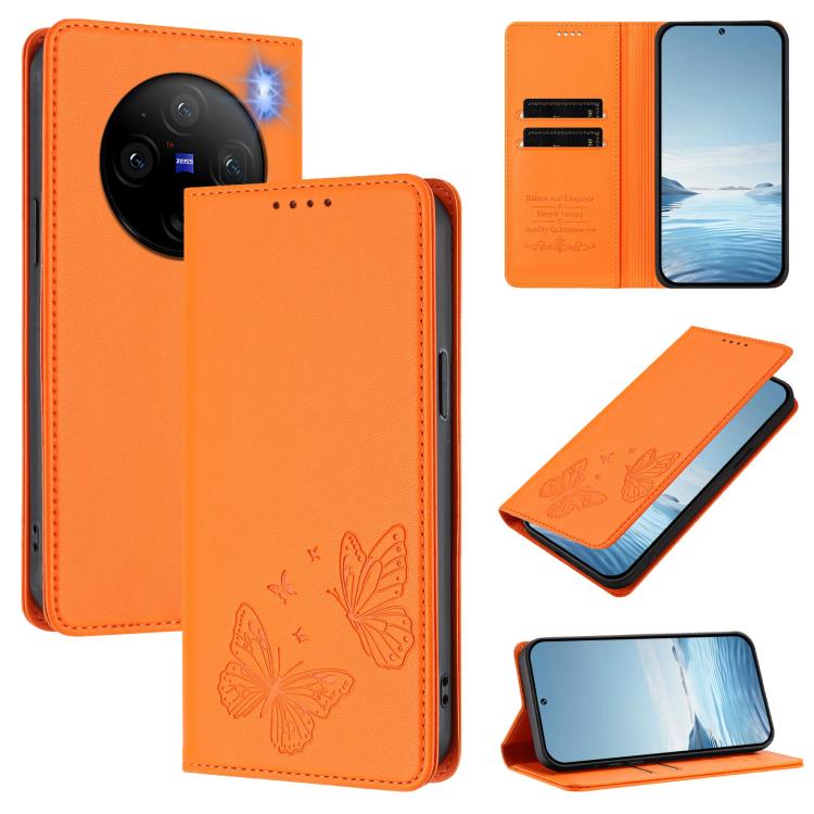 Strong Magnetic Dual Butterfly RFID Vegan Leather Phone Case, For vivo Y28 4G Global, For vivo X100 Pro / X100s Pro 5G