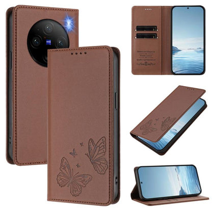 Strong Magnetic Dual Butterfly RFID Vegan Leather Phone Case, For vivo Y28 4G Global, For vivo X100 Pro / X100s Pro 5G