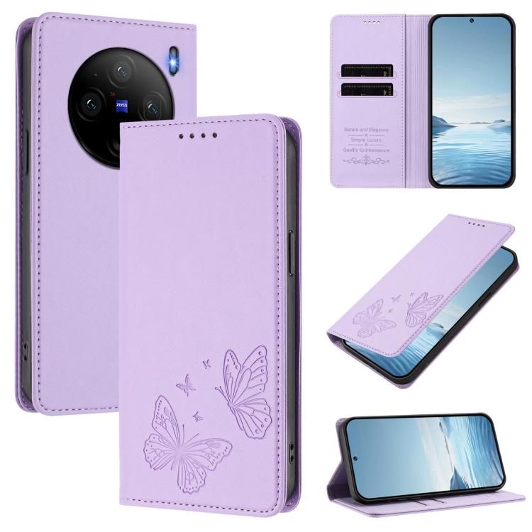 Strong Magnetic Dual Butterfly RFID Vegan Leather Phone Case, For vivo X100s 5G, For vivo Y38 5G / T3x 5G Global
