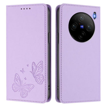 Strong Magnetic Dual Butterfly RFID Vegan Leather Phone Case, For vivo X100s 5G, For vivo Y38 5G / T3x 5G Global
