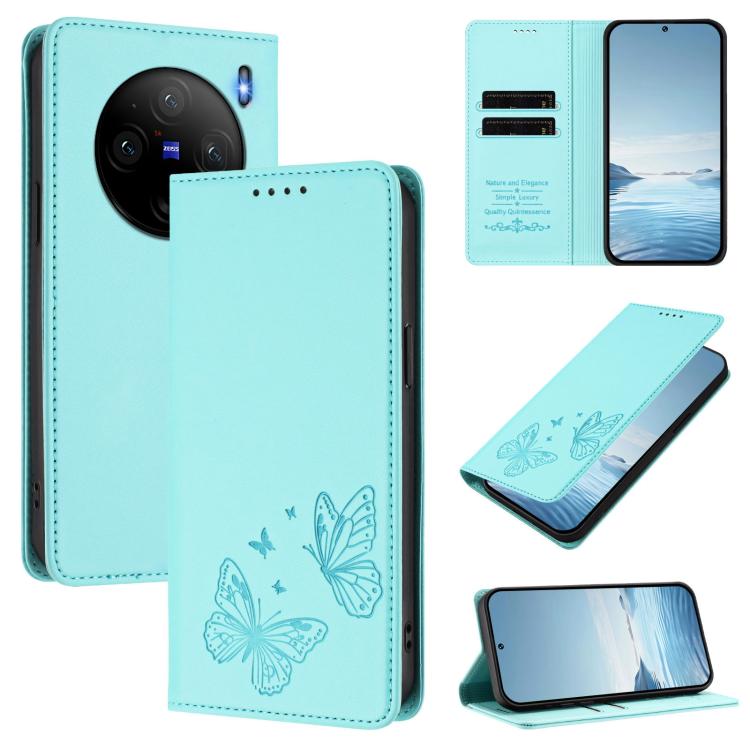 Strong Magnetic Dual Butterfly RFID Vegan Leather Phone Case, For vivo X100s 5G, For vivo Y38 5G / T3x 5G Global