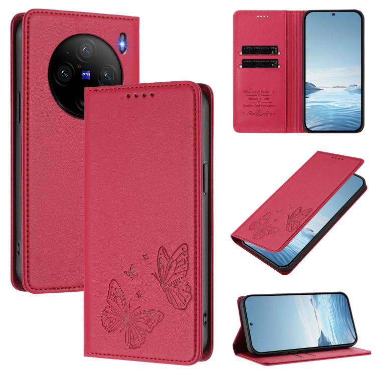 Strong Magnetic Dual Butterfly RFID Vegan Leather Phone Case, For vivo X100s 5G, For vivo Y38 5G / T3x 5G Global