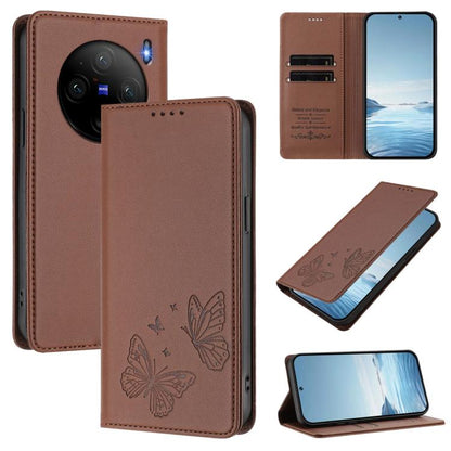 Strong Magnetic Dual Butterfly RFID Vegan Leather Phone Case, For vivo X100s 5G, For vivo Y38 5G / T3x 5G Global