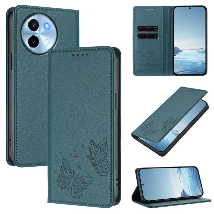 Strong Magnetic Dual Butterfly RFID Vegan Leather Phone Case, For vivo X100s 5G, For vivo Y38 5G / T3x 5G Global