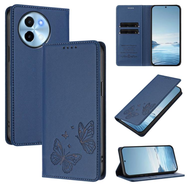Strong Magnetic Dual Butterfly RFID Vegan Leather Phone Case, For vivo X100s 5G, For vivo Y38 5G / T3x 5G Global