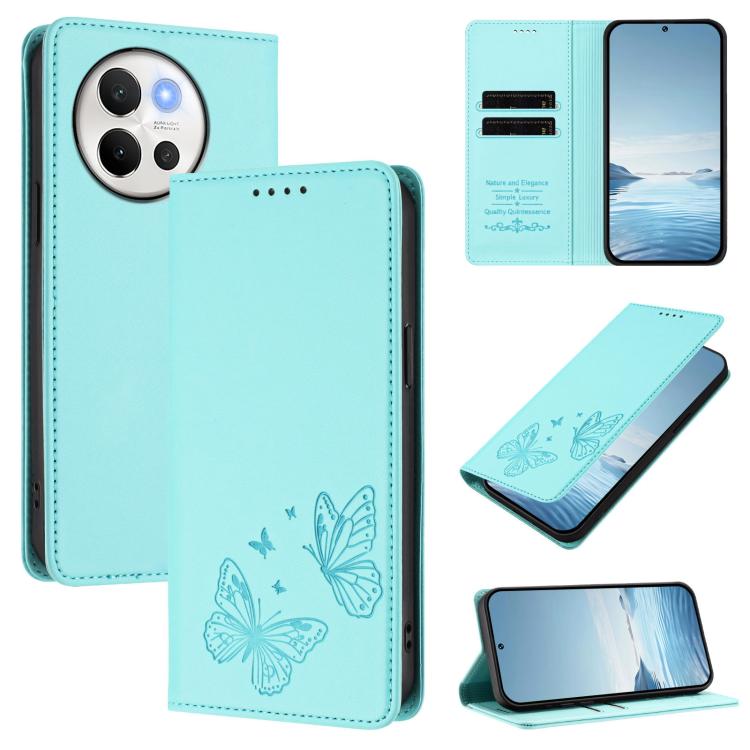 Strong Magnetic Dual Butterfly RFID Vegan Leather Phone Case, For vivo V40 Lite 5G / V30e 5G Global, For vivo iQOO Z9x